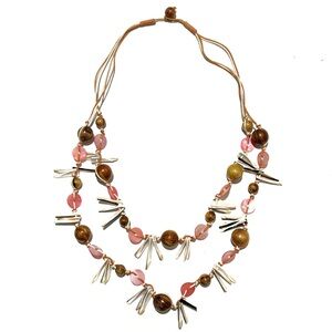 Shell Beaded Necklace Pearlized Pink Brown Creme Beige Tan Beach Boho Vacation
